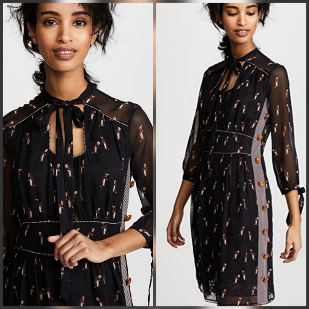 Rare! Coach 1941 Neck Tie Dress Penguin Graphic